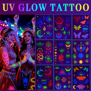 Tatouages temporaires phosphorescents OEM ODM, autocollants lumineux Boho Soleil Lune Serpent Œil <span class=keywords><strong>Mal</strong></span>éfique pour Festivals - Product Image 3