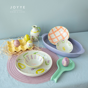 Set di Stoviglie in Ceramica JOYYE per Pasqua con Coniglietti, Tulipani, Fiocchi e Design a Quadretti, Servizio Personalizzabile per Feste - Product Image 2