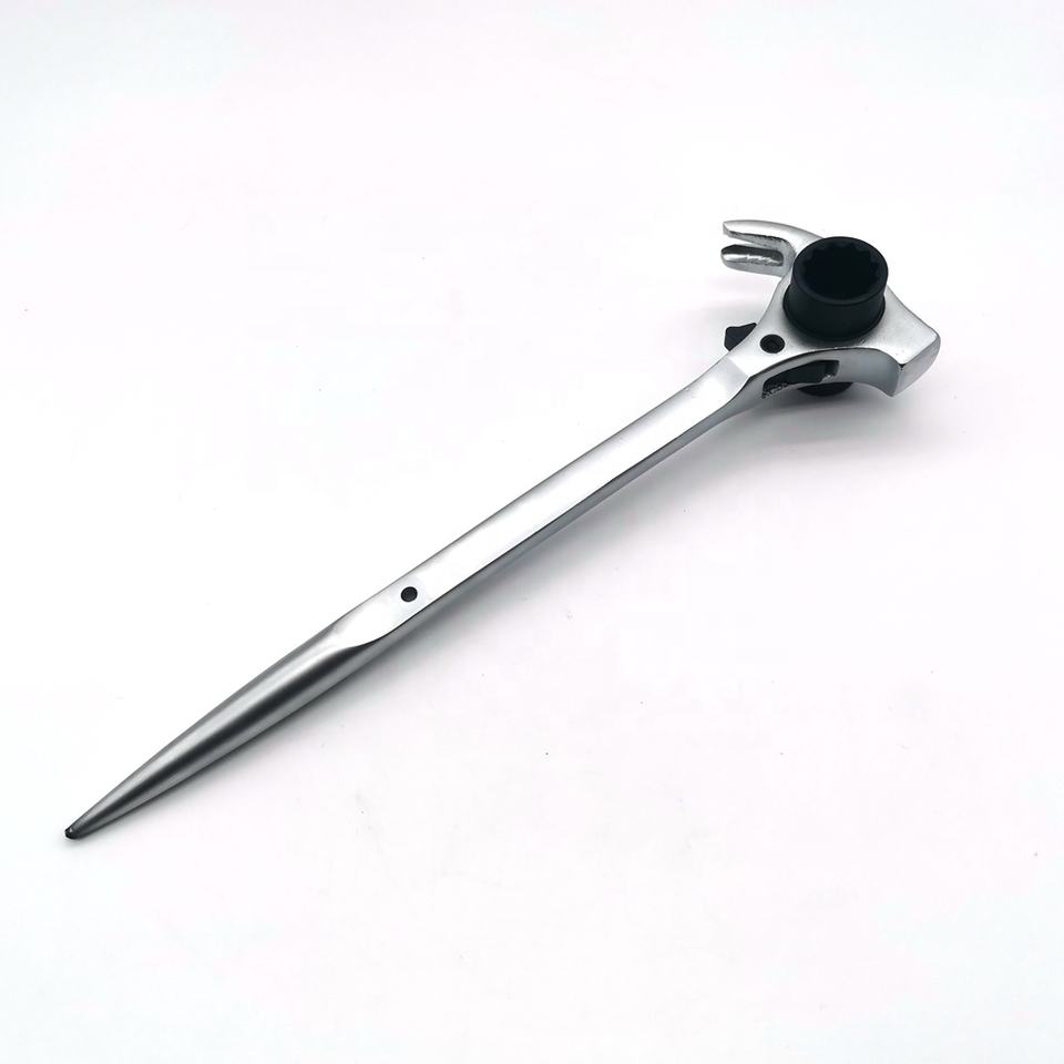 DAKCOS 4-in-1 Ratchet Podger Wrench – 19x22mm Scaffold Spanner With Pry Bar, Hammer, And Claw Nail Puller (Black)