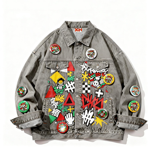 Chaqueta de Mezclilla con Parches de Graffiti y Cremallera Personalizada al por Mayor de Fábrica, Estilo 2026 para Hombre - Product Image 3