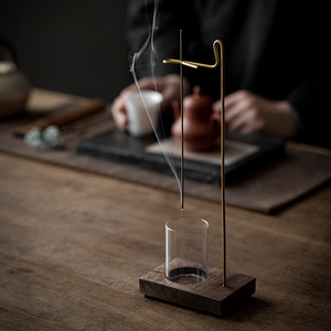 Inverted Incense Holder Walnut Wood Base With Glass Cylinder For Home <b>Tea</b> Ceremony Aromatherapy <b>Diffuser</b> - Product Image 3