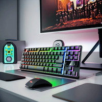 Keyboard Gaming Mini 87-Tombol OEM Berkabel dengan Lampu Latar, untuk Rumah/Kantor, Lampu RGB Pelangi Populer, PC Plug&Play