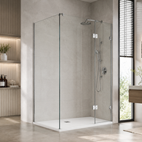 Cabine de douche d'angle sans cadre avec porte pivotante en verre transparent, enclos de douche rectangulaire sur mesure, vente en gros OEM pour salle de bain