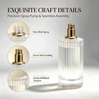 Botol Parfum Kaca Bening Silinder Vertikal Bertekstur Matte Mewah Grosir, Isi Ulang, Atomizer Semprot Kosong, Pompa Aluminium Emas