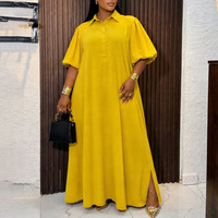 J8668 Robes décontractées élégantes à la mode pour femmes, col chemise, manches bouffantes, robes longues amples, robes africaines pour femmes, vêtements pour femmes