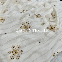 Tissu en coton brodé frais à rayures horizontales, perles dorées, strass et sequins en forme d'étoile pour robes et chemisiers pour femmes