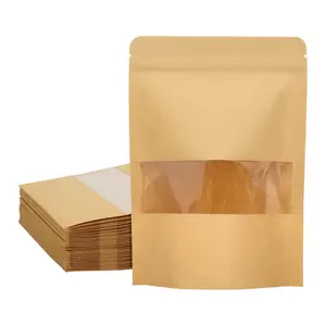 定制免费样品定制标志各种尺寸生态牛皮纸立袋袋，带哑光窗口，用于茶坚果咖啡