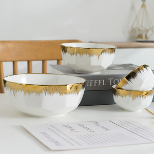 Bắc Âu Vàng lưỡi bát Gốm Bộ đồ ăn Bát hộ gia đình hàng ngày nhà hàng salad mì bát gạo vàng sang trọng Bộ đồ ăn - Product Image 4