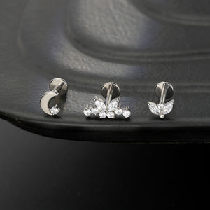 Ensemble de Piercings en Titane ASTM F136 pour Femmes, Chaînes de Cartilage, Piercings d'Hélix, Dos Plat, Bijoux Multiples - Product Image 3