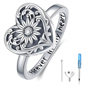 Liontin bunga matahari guci cincin yang memegang yang dicintai dengan pengikat besi tahan karat pita kenang-kenangan perhiasan kremasi cincin - Product Image 1