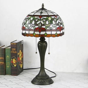 Lampe de table Tiffany LongHuiJing 12 pouces avec abat-jour en verre teinté rétro Wisteria, lampe de chambre à coucher - Product Image 4