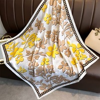 Châle de luxe imprimé floral pour femmes 90x90cm Écharpe carrée Bandeau élégant au toucher de soie Foulards traditionnels légers et Hijab
