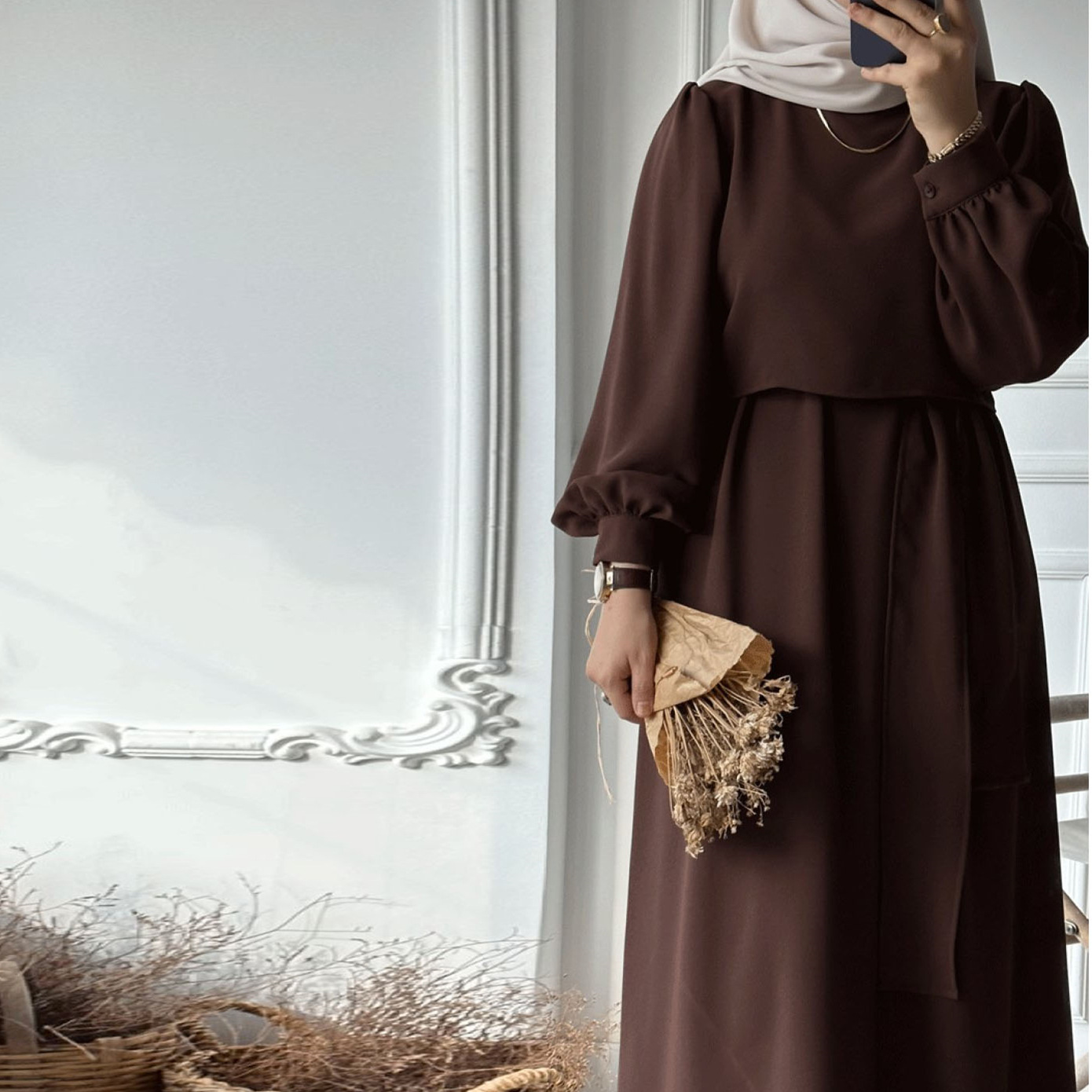 arabic long dresses abaya Women's Long Sleeve Maxi Dress Muslim Essential Abaya Flowy Casual Kaftan Dress Arabic Style Casual Dress