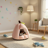 Maison douce et luxueuse pour petits chiens et chats, pliable, lavable, à bouche ronde, style citrouille, moderne