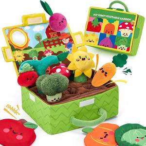 Jouet sensoriel Montessori pour bébé, fruits, légumes, jardin, plante en peluche, <span class=keywords><strong>carotte</strong></span>, fleur avec hochets, miroir, textures, tissus froissés - Product Image 1