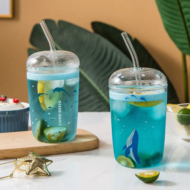 Feiyou neue Großhandel Cute ins Fashion Cartoon Delphin Wasser flasche Glas weibliche kreative hohe Boro silikat Glas Wasser flasche