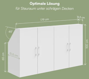 Étagère de plafond inclinée avec portes blanches 100x52x179 cm Armoire pour plafonds inclinés avec 6 compartiments - Product Image 5