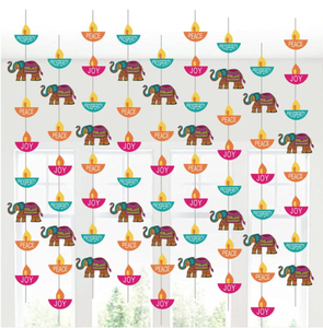 Festival de luces fiesta hindú Ganesha Pavo Real Rangoli feliz Diwali casa puerta ventana cadena cortina banderas pancartas banderines Decoración - Product Image 4