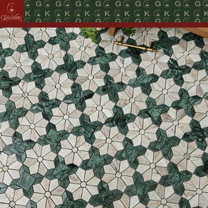 Mosaico de Mármol con Diseño de Estrella Octogonal Verde y Blanco GOLDKING, Montado en Malla, Suministro Directo de Fábrica, Personalizable - Product Image 2