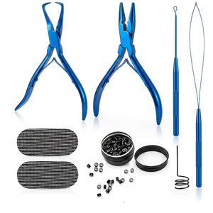 Kit d'outils d'extension de cheveux TEEJAY Premium en acier inoxydable bleu, pinces métalliques, extracteur de perles, crochets de pose, ensemble d'installation - Product Image 1