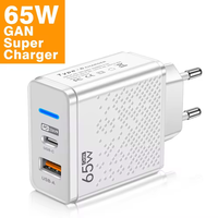 Cargador USB C GaN de 65 W con Carga Rápida PD QC 3.0, Adaptador de Teléfono con Cargador USB Tipo C para iPhone 15 Huawei