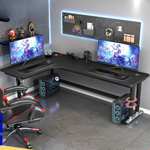 <strong>Black</strong> L-Shaped Gaming <strong>Desk</strong> with CPU Holder, Large Corner <strong>Computer</strong> Workstation for Dual Monitors - Product Image 1