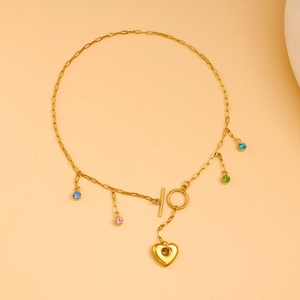 Fashion <b>Necklaces</b> Stainless Steel 18k Gold Plated Heart Pendant Colorful Gemstone <b>Toggle</b> Clasp Dainty Everyday Jewelry for Women - Product Image 5