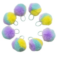 Pompon en fausse fourrure multicolore de 5 cm avec boucle élastique et tirette de fermeture éclair pour trousse à crayons, sac à dos, sac, décoration artisanale DIY