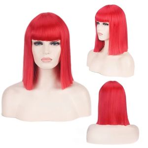 Peluca Corta y Lisa para Mujer, Marca BoBo, Talla Pequeña, en Varios Colores (Marrón Claro, Azul, Verde, Gris, Blanco, Negro, Rojo, Rosa), con Flequillo Recto, Ideal para Discotecas y Cosplay - Product Image 1