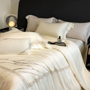 Set di Biancheria da Letto in Lyocell Lavato di Lusso Leggero Super Morbido con Federe Doppie Copripiumino con Ricamo Floreale Prezzo di Fabbrica - Product Image 4