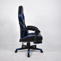 Chaise de PC personnalisée à dossier haut en cuir PU bleu pour ordinateur de bureau chaise de jeu avec repose-pieds