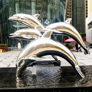 تمثال دلفين مصنوع من الفولاذ المقاوم للصدأ على شكل حيوان معدني داخلي عصري مخصص لزينة الفنادق - Product Image 5