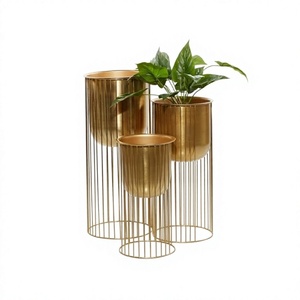 Set Of 3 Different Size <b>Plant</b> Pot Handmade Brass Gold Color Planter With Iron <b>Stand</b> For Indoor And Outdoor Use - Product Image 1