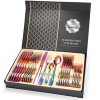 Ensemble de couverts personnalisés avec logo, en acier inoxydable poli miroir, 24/30/36 pièces, ensemble de couverts dorés avec boîte cadeau