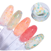 HS Gel à ongles épais 15ML en bouteille, Base coat caoutchouc Nébuleuse colorée sans HEMA, Manucure Soak-off UV LED, Gel de base à paillettes