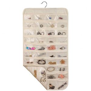Organisateur suspendu double face à 80 poches pour bijoux, colliers, boucles d'oreilles et bracelets, boîte de rangement pour boucles d'oreilles - Product Image 2