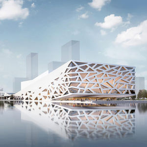 Panneaux de <span class=keywords><strong>façade</strong></span> UHPC architecturaux modernes sur mesure, mur-rideau en béton ultra-performant pour revêtement extérieur de bâtiment - Product Image 1