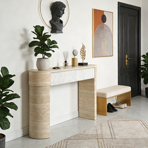 Contemporary Entryway Console <b>Table</b> with Two Hidden Drawers Solid Wood Easy Assembly for Hotel & Living Room Use - Product Image 1