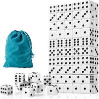 Ensemble de 100 dés cubiques blancs opaques de 16 mm avec points noirs, pochette incluse, pour événements de groupe, jeux de société, mathématiques en classe