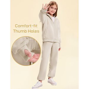 Girls <b>Boys</b> Fleece Sweatsuit 2 Piece Jogger Set Zip <b>Up</b> Hooded Sweatshirt And Sweatpants With Pockets Lightweight Casual Wear - Product Image 2