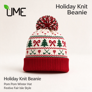Bonnet de Noël personnalisé en tricot avec pompon, motif Fair Isle, chapeau chaud d'hiver pour les fêtes, logo personnalisé, bonnet festif tricoté pour le quotidien - Product Image 1