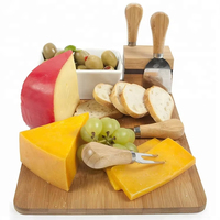 Milieuvriendelijk Bamboe Kaasplankje Met Keramische Schotel En Set Van 4 Eco-Glazen Houtmessen Voor Het Serveren Van Fruitbroodgroenten