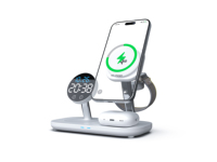 Chargeur sans fil magnétique 3 en 1 avec horloge et support pour écouteurs, sortie 15W