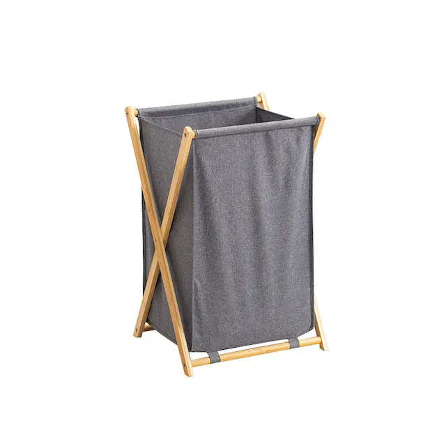 Bambu ahşap çamaşır sepeti banyo veya yurt odası için çıkarılabilir çanta ile katlanabilir x-frame çamaşır sepeti 45*46*64CM