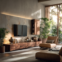 Meuble TV flottant moderne sur mesure avec gestion des câbles et rangement sous base flottante, fabriqué sur mesure avec support de dessin