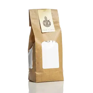 Biodegradable Compostable 250Gr Tin Tie Flat Bottom Coffee Kraft Paper Pouch Packaging Tea Coffee Bag With Valve To Pack Coffee