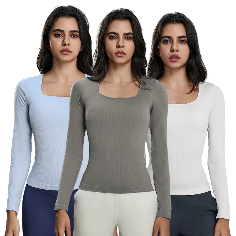 D25176 Women's Elastic Tight Fitting Long Sleeved Yoga Fitness Sports Shirt Quick Drying Breathable Top with Elastic Cuff