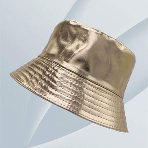 Waterproof Pu Metallic Bucket <b>Hat</b> Trendy Fisherman <b>Hats</b> Unisex Reversible Packable Sun Cap Promotion Gift - Product Image 1