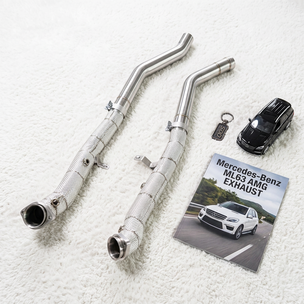 VantaFlow SS304 Straight-through Racing Downpipe for Mercedes-Benz ML63 AMG W164 M156 6.2L 2006-2011 Performance Exhaust Heat Shield
