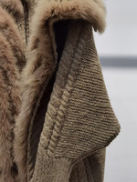 Cardigan en tricot pour femme avec col en fourrure de renard véritable, style décontracté et fourrure moelleuse